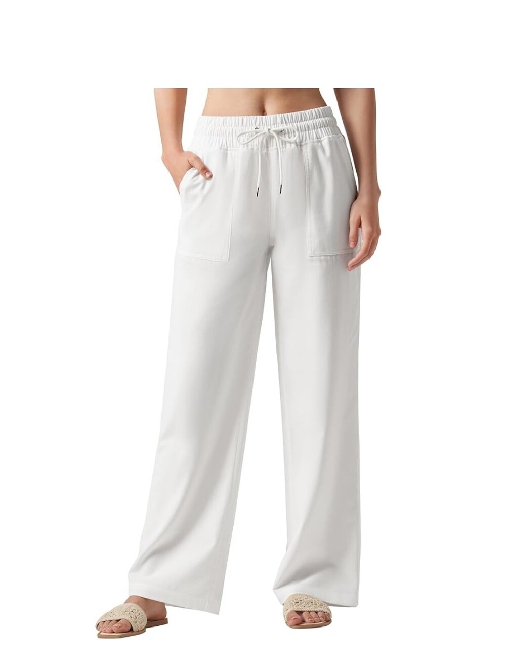 Willit Linen-Blend Wide-Leg Drawstring Waist Pants  (L)